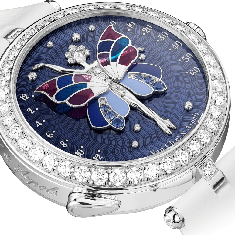 Van Cleef & Arpels,Poetic Complications® 40mm,40mm,White Gold,Rose,Purple,Multi-Color,Blue,Handwound,Sapphire,Crystal Glass,Round,VCARPBIE00