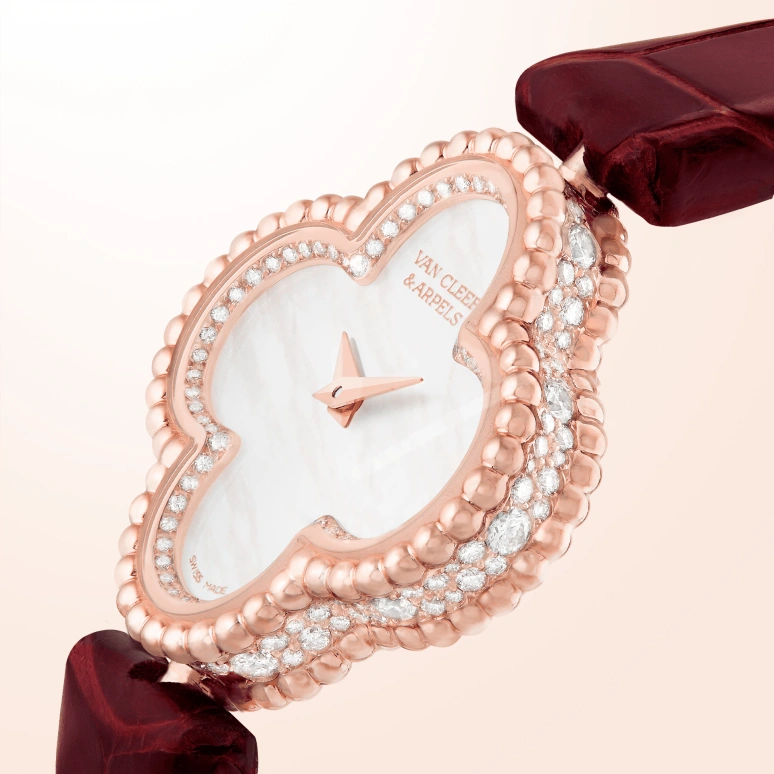 Van Cleef & Arpels,Alhambra® 22.70x22.70mm,22.70x22.70mm,Rose Gold,White,Quartz,Sapphire,VCARO8WS00
