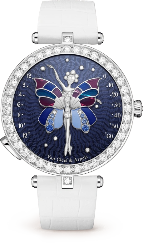 Van Cleef & Arpels,Poetic Complications® 40mm,40mm,White Gold,Rose,Purple,Multi-Color,Blue,Handwound,Sapphire,Crystal Glass,Round,VCARPBIE00