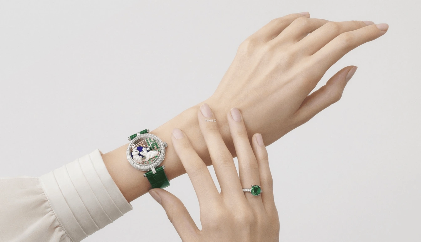 Van Cleef & Arpels,Extraordinary Dials™ 33mm,33mm,White Gold,Multi-Color,Pink,Rose,White,Handwound,Sapphire,Crystal Glass,Round,VCARPBK900