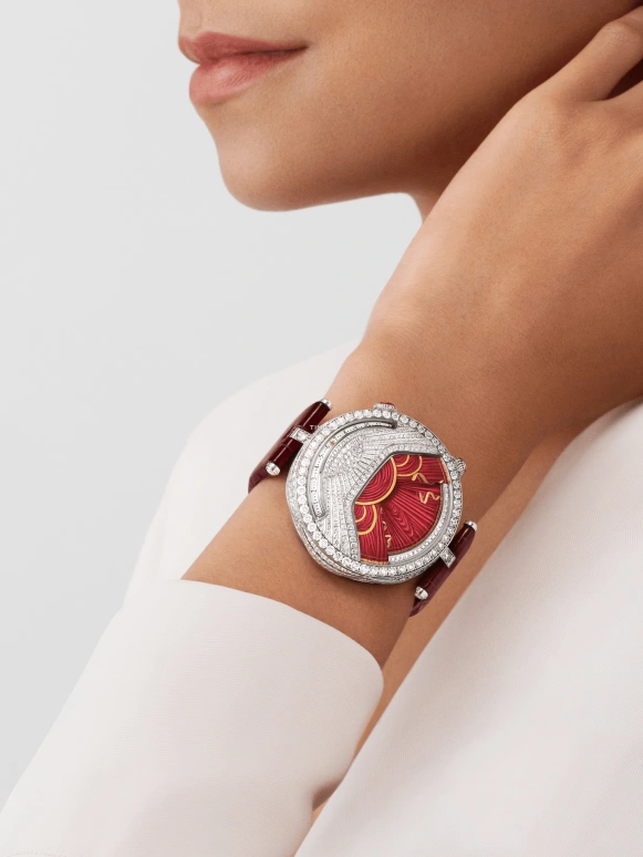 Van Cleef & Arpels,Poetic Complications® 44.50mm,44.50mm,White Gold,Silver,Red,Handwound,Jumping Hours,Retrograde,VCARPEXB00