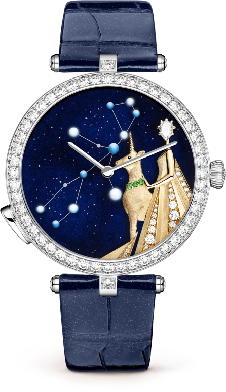Van Cleef & Arpels,Poetic Complications® 38mm,38mm,White Gold,Blue,Gold,Automatic,36hours,Sapphire,Crystal Glass,VCARO8TW00
