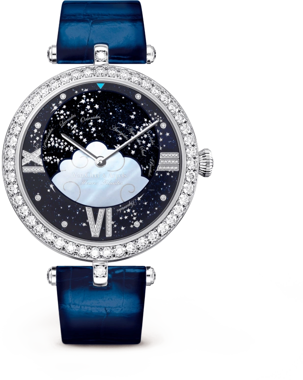 Van Cleef & Arpels,Poetic Complications® 38mm,38mm,White Gold,White,Sapphire,Crystal Glass,Setting,Diamonds,VCARO4J900