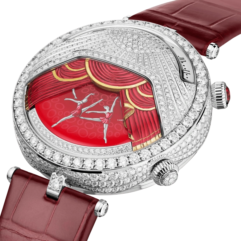 Van Cleef & Arpels,Poetic Complications® 44.50mm,44.50mm,White Gold,Silver,Red,Handwound,Jumping Hours,Retrograde,VCARPEXB00