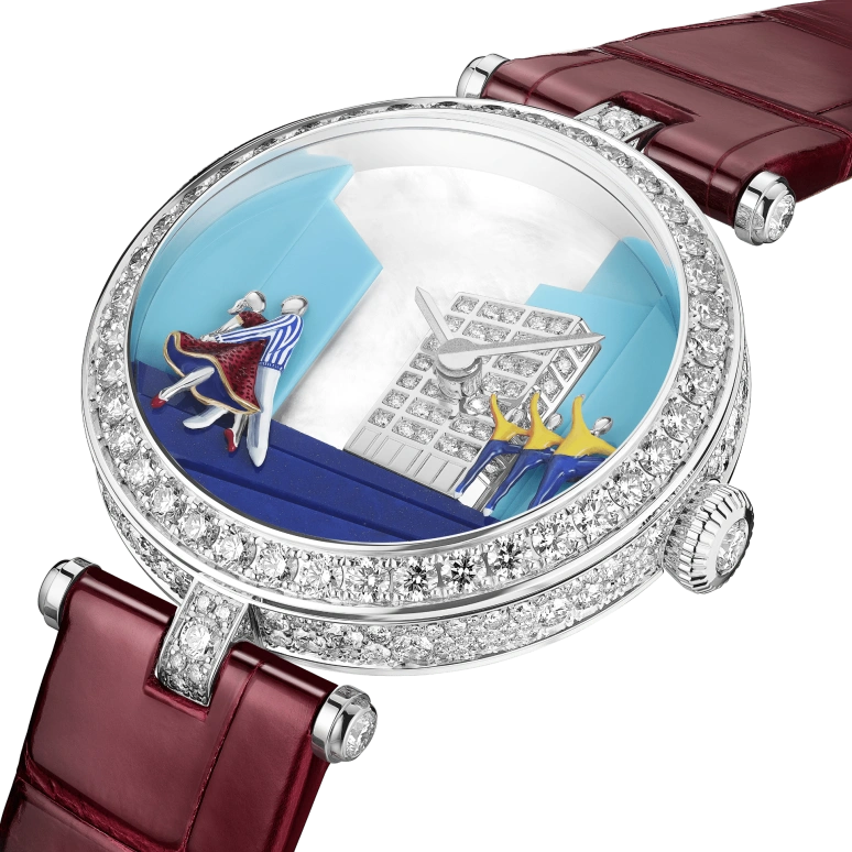 Van Cleef & Arpels,Extraordinary Dials™ 33mm,33mm,White Gold,Turquoise,White,Blue,Multi-Color,Handwound,Sapphire,Crystal Glass,Round,VCARO8Z300