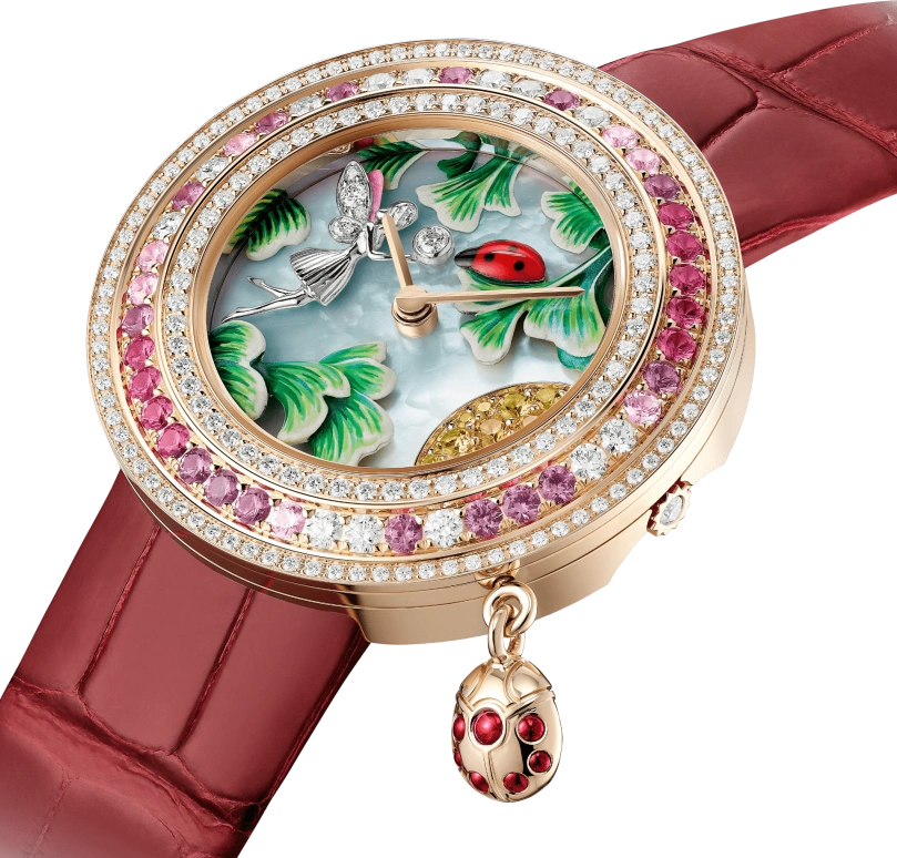 Van Cleef & Arpels,Extraordinary Dials™ 32mm,32mm,Rose Gold,Rose,Yellow,Multi-Color,Green,Quartz,Sapphire,Crystal Glass,Round,VCARPBKZ00