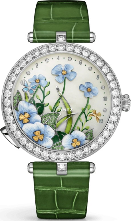 Van Cleef & Arpels,Lady Arpels 38mm,38mm,White Gold,White,Blue,Multi-Color,Green,Automatic,Round,Silver,Brise DEte