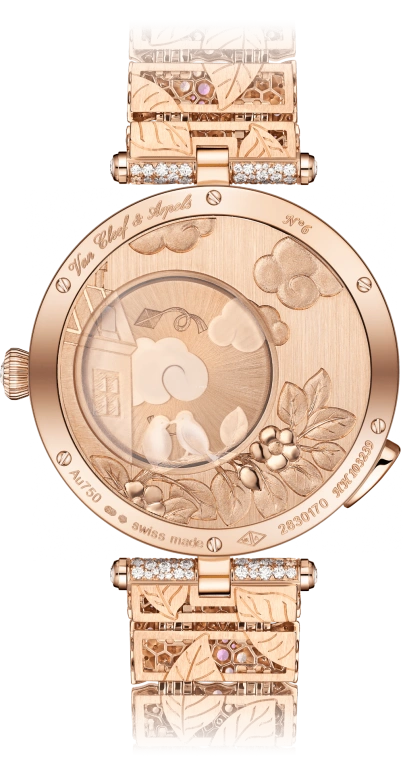 Van Cleef & Arpels,Poetic Complications® 38mm,38mm,Rose Gold,Rose,Multi-Color,Automatic,36hours,Sapphire,Crystal Glass,VCARO8U000