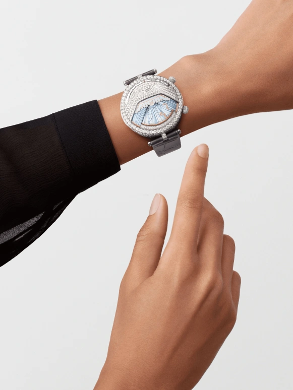 Van Cleef & Arpels,Poetic Complications® 44.50mm,44.50mm,White Gold,Sapphire,Crystal Glass,Setting,Diamonds,Diamonds,VCARO90400