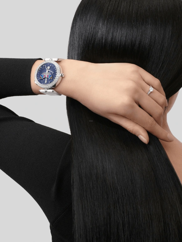 Van Cleef & Arpels,Poetic Complications® 40mm,40mm,White Gold,Rose,Purple,Multi-Color,Blue,Handwound,Sapphire,Crystal Glass,Round,VCARPBIE00