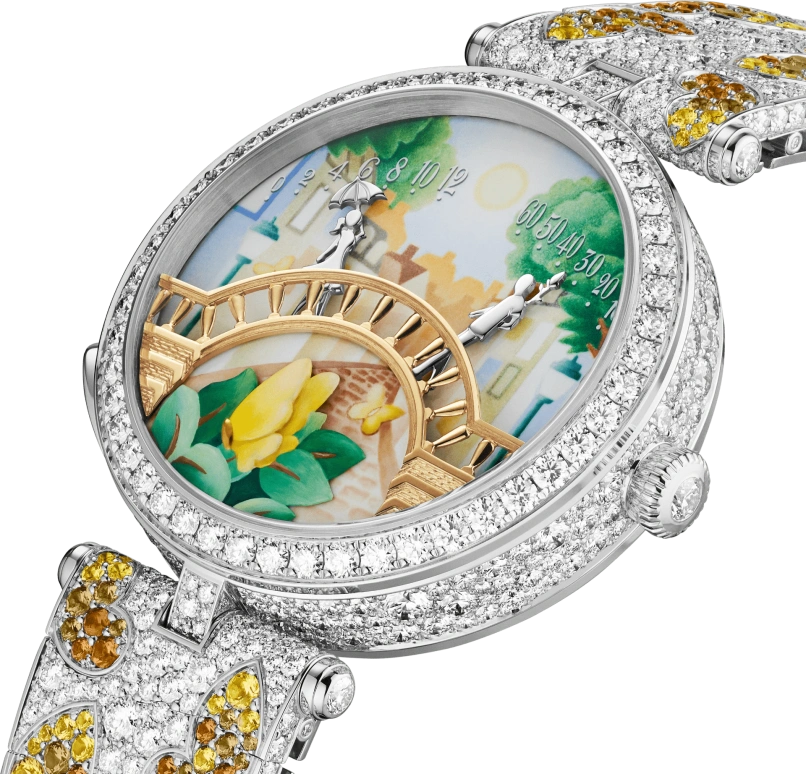 Van Cleef & Arpels,Poetic Complications® 38mm,38mm,White Gold,Multi-Color,Automatic,36hours,Sapphire,Crystal Glass,VCARO8U100