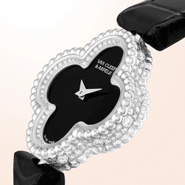 Van Cleef & Arpels,Alhambra® 22.70x22.70mm,22.70x22.70mm,White Gold,Black,Quartz,Silver,VCARO8WU00