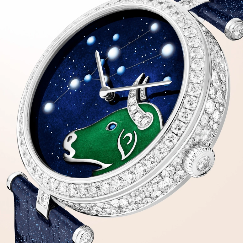 Van Cleef & Arpels,Poetic Complications® 38mm,38mm,White Gold,Transparent,Blue,Green,Automatic,36hours,Sapphire,Crystal Glass,VCARO8TU00