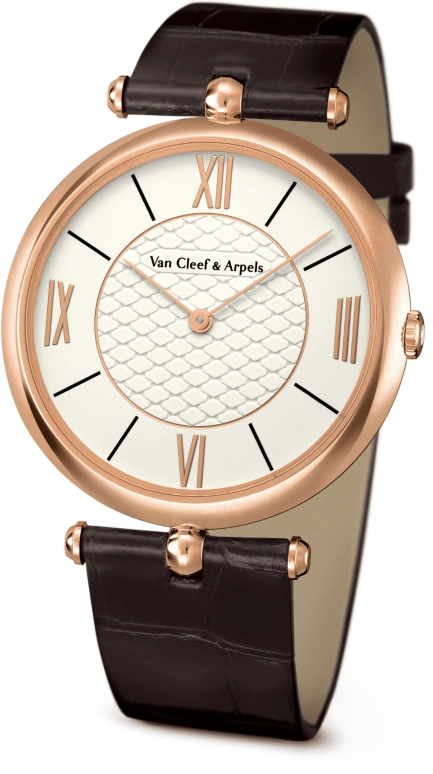 Van Cleef & Arpels,Pierre Arpels 38mm,38mm,Rose Gold,White,Handwound,60hours,Sapphire,Crystal Glass,VCARO3GK00