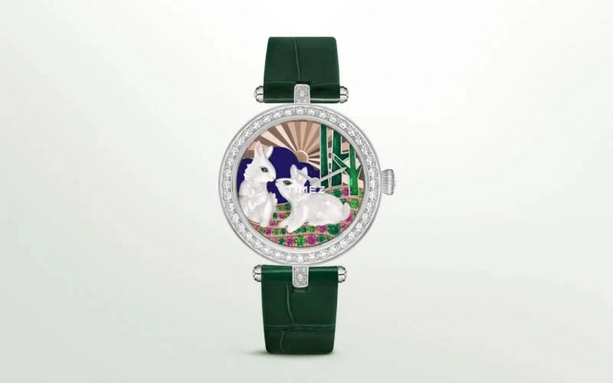 Van Cleef & Arpels,Extraordinary Dials™ 33mm,33mm,White Gold,Multi-Color,Pink,Rose,White,Handwound,Sapphire,Crystal Glass,Round,VCARPBK900