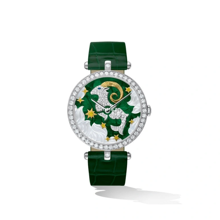 Van Cleef & Arpels,Extraordinary Dials™ 38mm,38mm,White Gold,Transparent,White,Yellow,Green,Handwound,60hours,Sapphire,Crystal Glass,VCARO4IA00