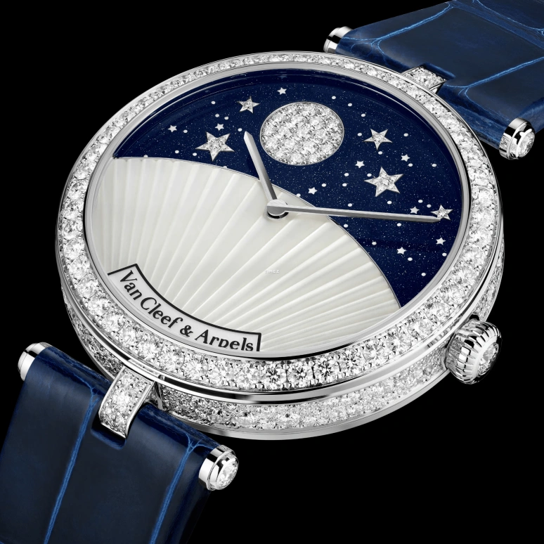Van Cleef & Arpels,Lady Arpels 38mm,38mm,White Gold,Blue,White,Automatic,Moonphase,Glass,VCARPBKG00