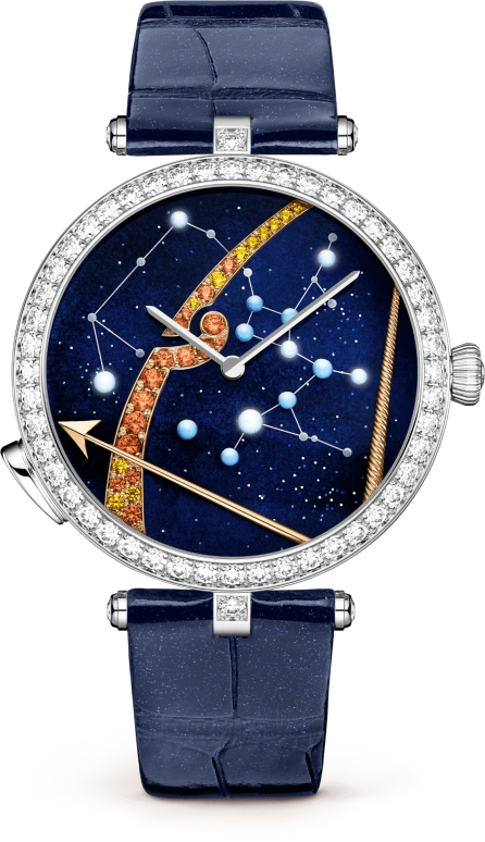 Van Cleef & Arpels,Poetic Complications® 38mm,38mm,White Gold,Rose,Transparent,Yellow,Orange,Blue,Automatic,36hours,Sapphire,Crystal Glass,VCARO8TS00