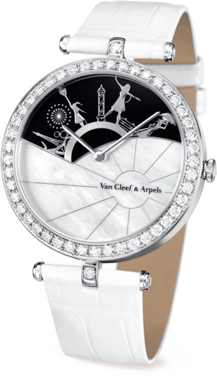 Van Cleef & Arpels,Poetic Complications® 38mm,38mm,White Gold,Coffee,White,Automatic,85hours,Sapphire,Crystal Glass,VCARO3ZB00