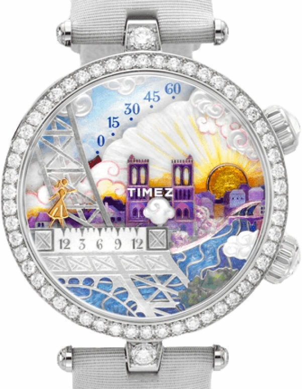 Van Cleef & Arpels,Poetic Complications® 39mm,39mm,White Gold,Silver,Purple,Blue,Multi-Color,Automatic,85hours,Sapphire,Crystal Glass,VCARO3WL00