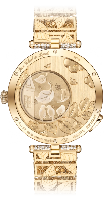 Van Cleef & Arpels,Poetic Complications® 38mm,38mm,Yellow Gold,Multi-Color,Automatic,36hours,Sapphire,Crystal Glass,VCARO8U200