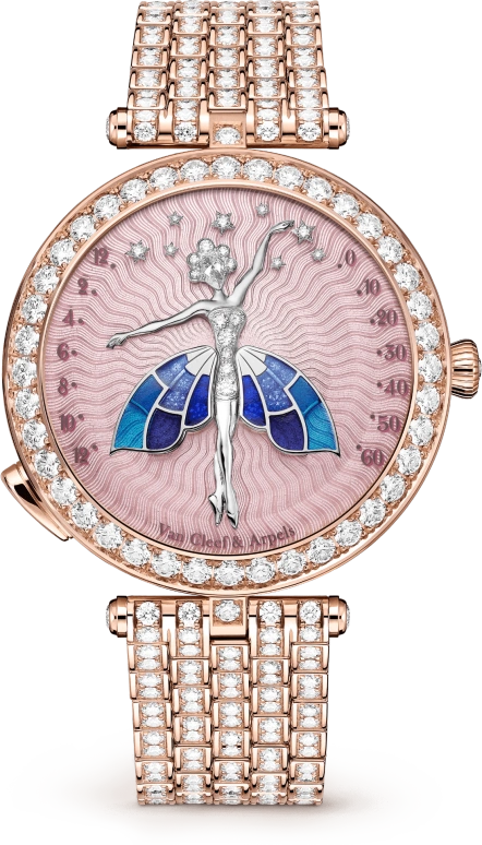 Van Cleef & Arpels,Poetic Complications® 40mm,40mm,Rose Gold,Rose,Blue,Pink,Multi-Color,Handwound,Sapphire,Crystal Glass,Round,VCARPBES00