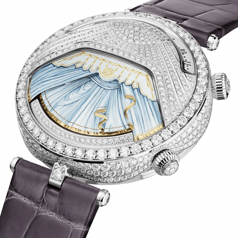 Van Cleef & Arpels,Poetic Complications® 44.50mm,44.50mm,White Gold,Sapphire,Crystal Glass,Setting,Diamonds,Diamonds,VCARO90400