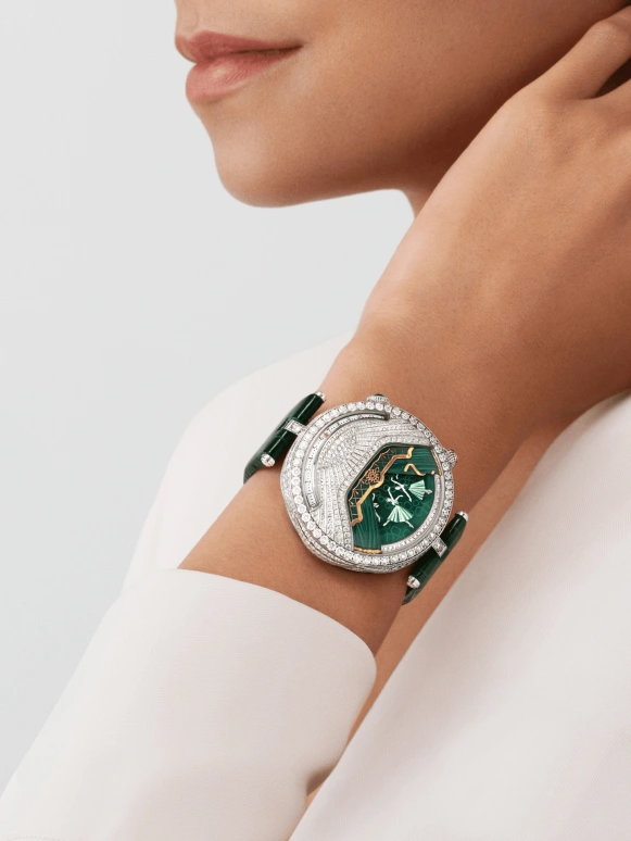 Van Cleef & Arpels,Poetic Complications® 44.50mm,44.50mm,White Gold,Sapphire,Crystal Glass,Setting,Diamonds,Diamonds,VCARO90500