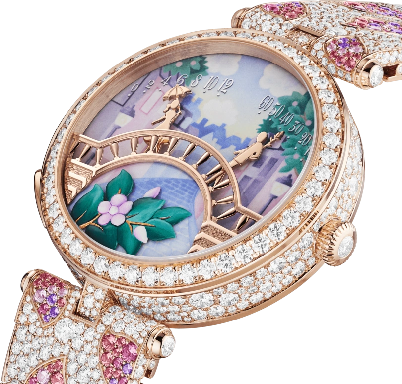 Van Cleef & Arpels,Poetic Complications® 38mm,38mm,Rose Gold,Rose,Multi-Color,Automatic,36hours,Sapphire,Crystal Glass,VCARO8U000