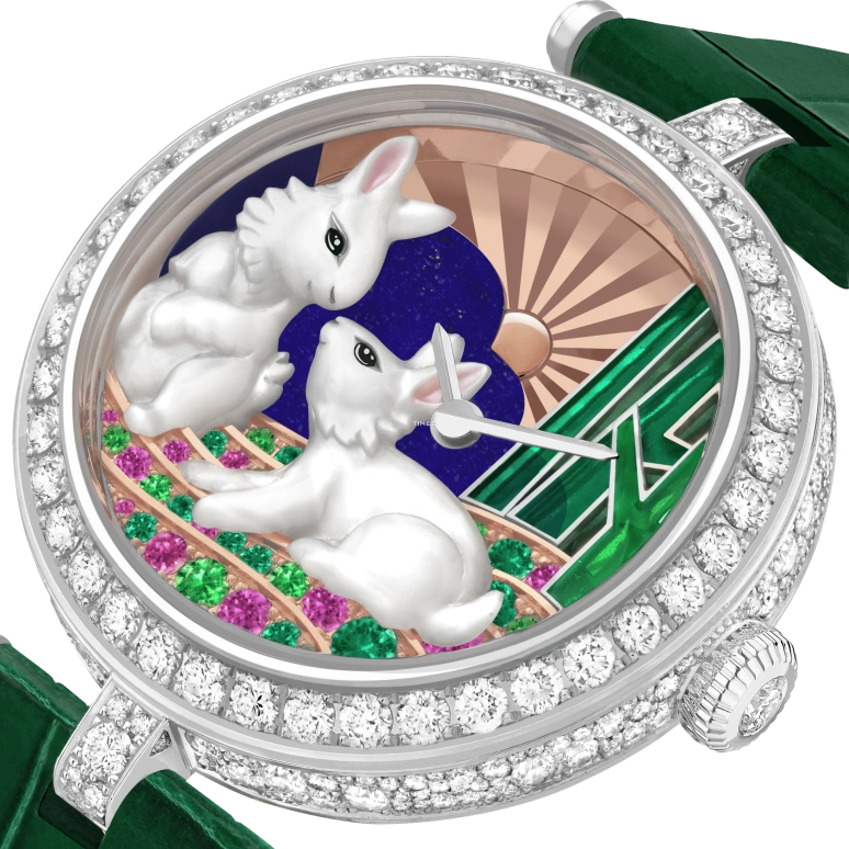 Van Cleef & Arpels,Extraordinary Dials™ 33mm,33mm,White Gold,Multi-Color,Pink,Rose,White,Handwound,Sapphire,Crystal Glass,Round,VCARPBK900