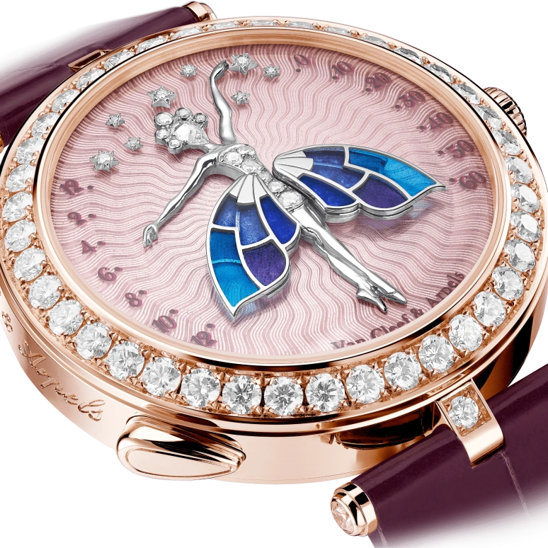 Van Cleef & Arpels,Poetic Complications® 40mm,40mm,Rose Gold,Rose,Pink,Blue,Multi-Color,Handwound,Sapphire,Crystal Glass,Round,VCARPBER00