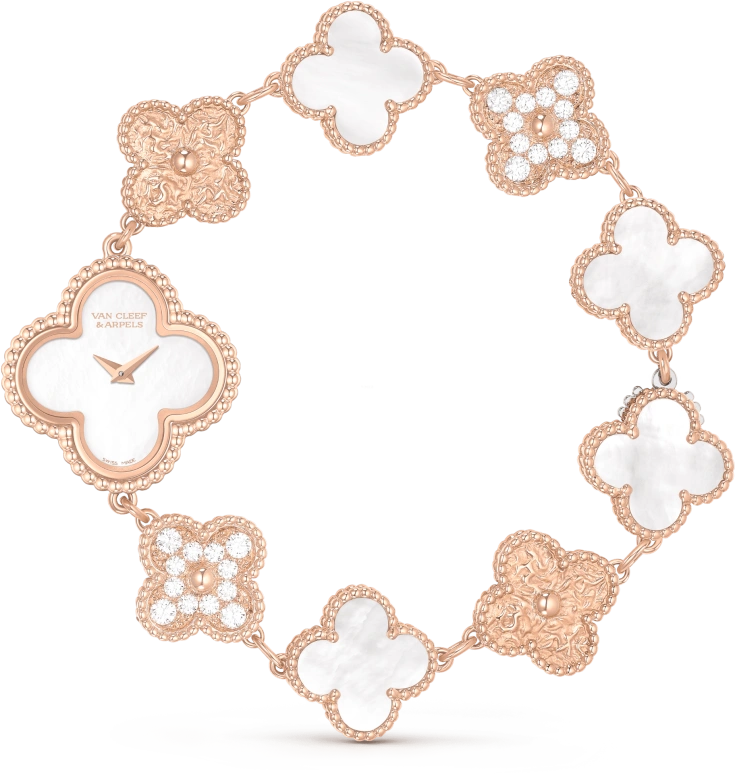 Van Cleef & Arpels,Alhambra® 22.70x22.70mm,22.70x22.70mm,Rose Gold,White,Quartz,Sapphire,Crystal Glass,VCARO8SG00