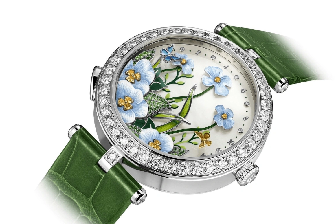 Van Cleef & Arpels,Lady Arpels 38mm,38mm,White Gold,White,Blue,Multi-Color,Green,Automatic,Round,Silver,Brise DEte