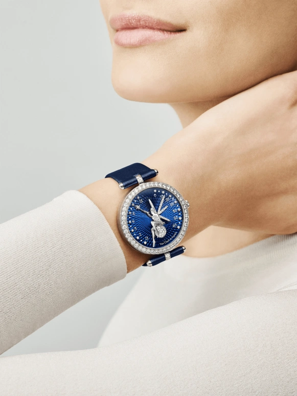 Van Cleef & Arpels,Poetic Complications® 38mm,38mm,White Gold,Blue,Handwound,Retrograde,Sapphire,Crystal Glass,VCARO8T500