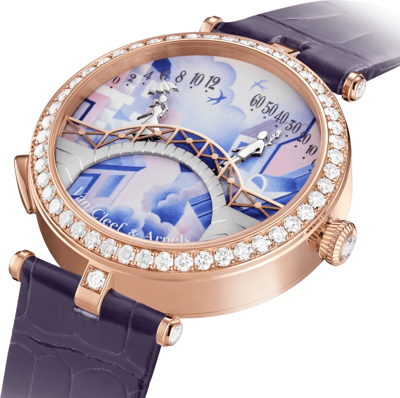 Van Cleef & Arpels,Poetic Complications® 38mm,38mm,Rose Gold,Rose,Multi-Color,Automatic,36hours,Sapphire,Crystal Glass,VCARO8TZ00