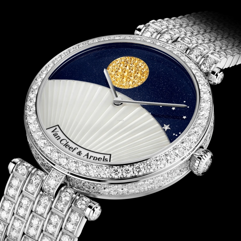 Van Cleef & Arpels,Lady Arpels 38mm,38mm,White Gold,Blue,White,Automatic,Moonphase,Glass,VCARPBKH00