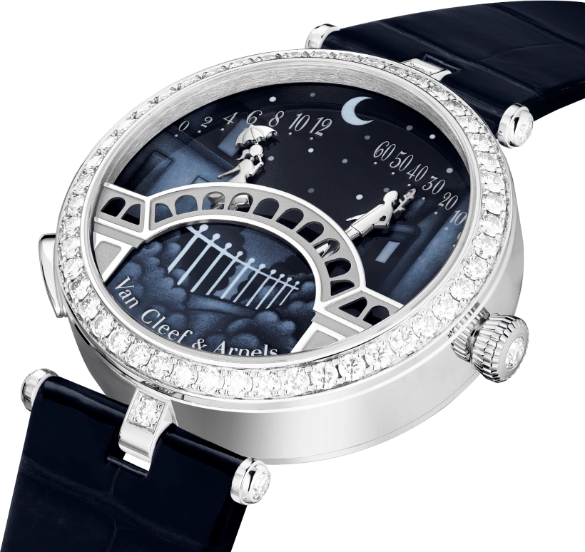 Van Cleef & Arpels,Poetic Complications® 38mm,38mm,White Gold,Automatic,36hours,Sapphire,Crystal Glass,VCARO8TY00