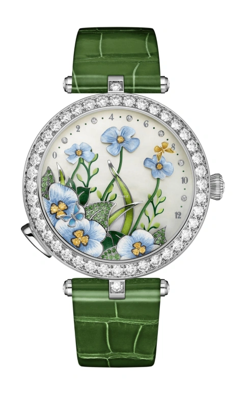 Van Cleef & Arpels,Lady Arpels 38mm,38mm,White Gold,White,Blue,Multi-Color,Green,Automatic,Round,Silver,Brise DEte