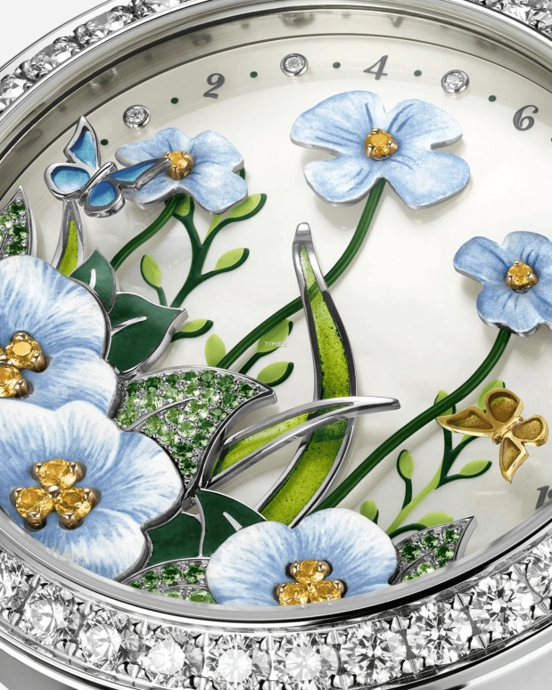 Van Cleef & Arpels,Lady Arpels 38mm,38mm,White Gold,White,Blue,Multi-Color,Green,Automatic,Round,Silver,Brise DEte