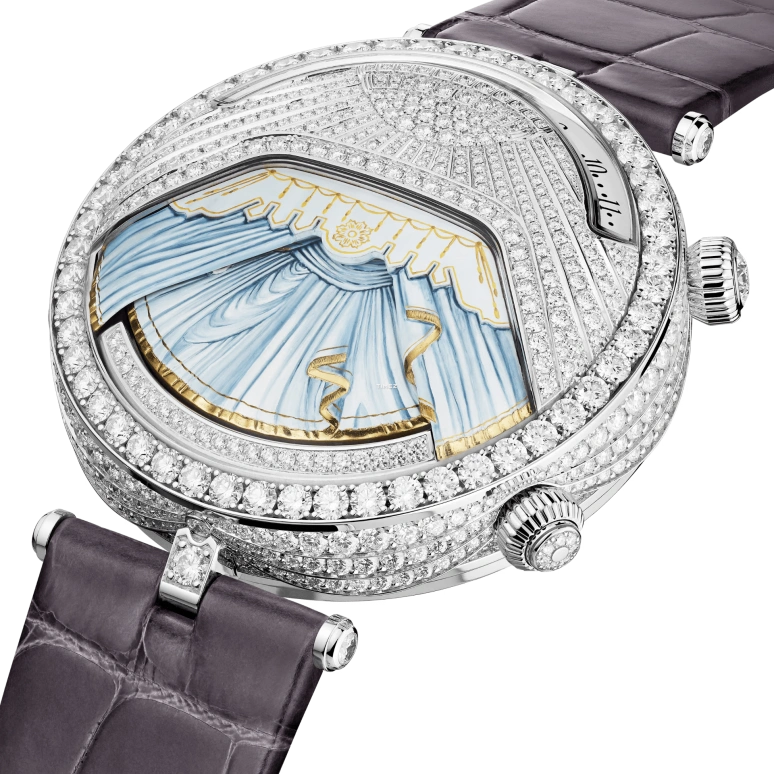 Van Cleef & Arpels,Poetic Complications® 44.50mm,44.50mm,White Gold,Silver,Blue,Handwound,Jumping Hours,Retrograde,VCARPEX900