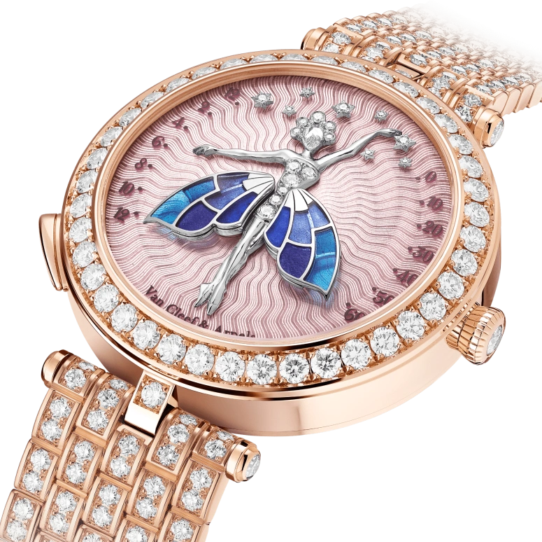Van Cleef & Arpels,Poetic Complications® 40mm,40mm,Rose Gold,Rose,Blue,Pink,Multi-Color,Handwound,Sapphire,Crystal Glass,Round,VCARPBES00