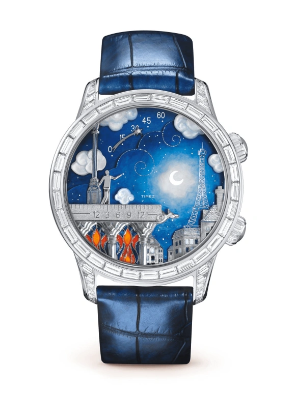 Van Cleef & Arpels,Poetic Complications® 43mm,43mm,White Gold,Blue,Multi-Color,Handwound,Sapphire,Crystal Glass,Round,VCARO30N00