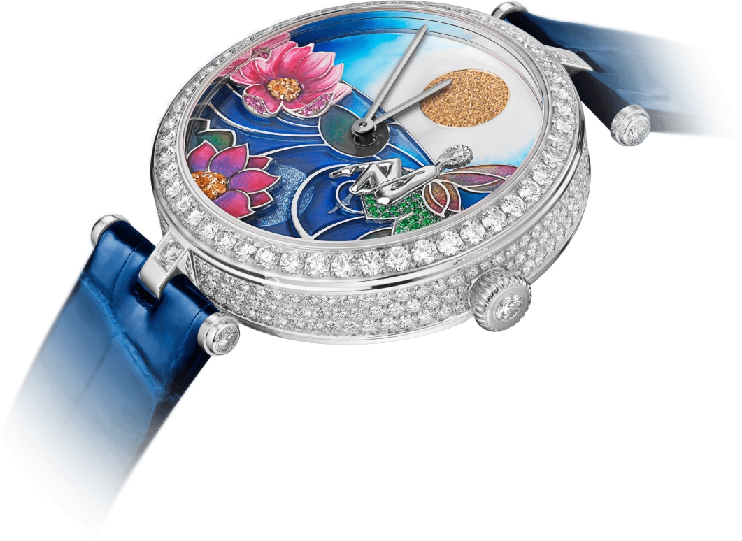 Van Cleef & Arpels,Poetic Complications® 38mm,38mm,White Gold,Yellow,Pink,Multi-Color,Automatic,85hours,Sapphire,Crystal Glass,VCARO8O400