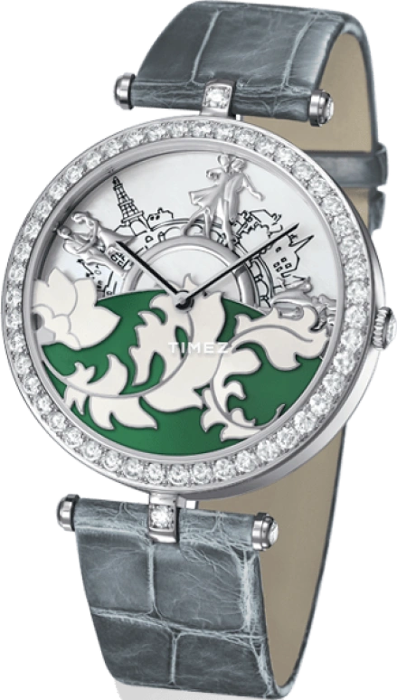 Van Cleef & Arpels,Poetic Complications® 38mm,38mm,White Gold,White,Green,Multi-Color,Automatic,85hours,Sapphire,Crystal Glass,VCARO30I00