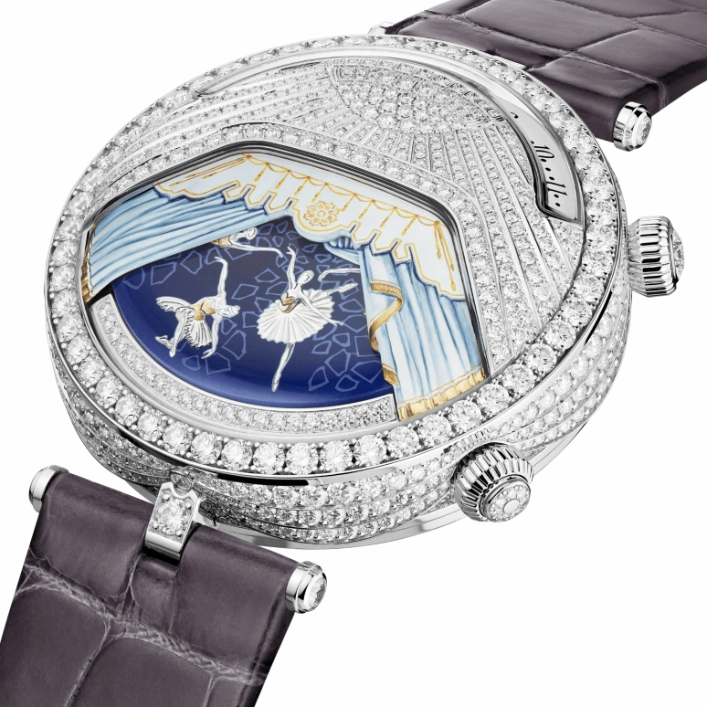 Van Cleef & Arpels,Poetic Complications® 44.50mm,44.50mm,White Gold,Sapphire,Crystal Glass,Setting,Diamonds,Diamonds,VCARO90400