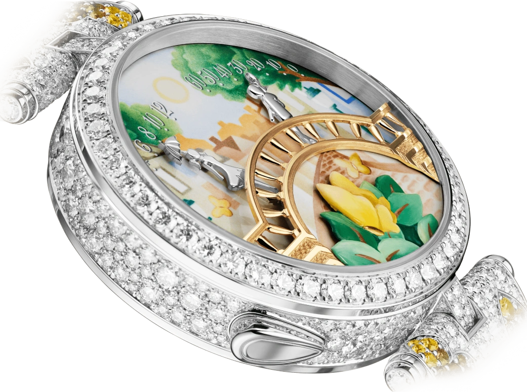 Van Cleef & Arpels,Poetic Complications® 38mm,38mm,White Gold,Multi-Color,Automatic,36hours,Sapphire,Crystal Glass,VCARO8U100