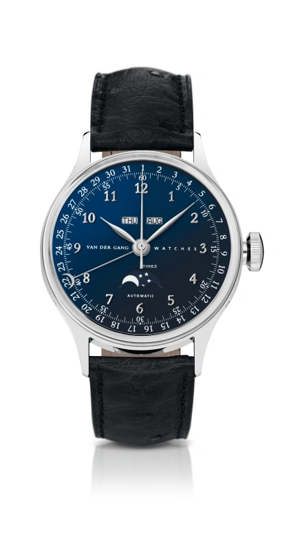 Van der Gang Watches,Ladies 34mm,34mm,Stainless Steel,Blue,Automatic,Moonphase,Month,Date,Day,42hours,Sapphire,20008M