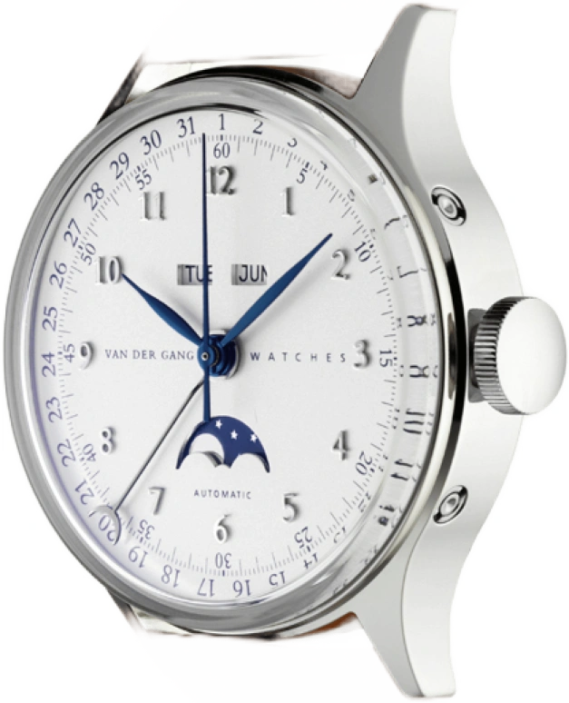 Van der Gang Watches,Ladies 34mm,34mm,Stainless Steel,Silver,Automatic,Moonphase,Month,Date,Day,42hours,Sapphire,20006M