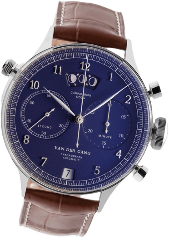 Van der Gang Watches,Gents 41mm,41mm,Stainless Steel,Blue,Automatic,Chronograph,Moonphase,Day,20028