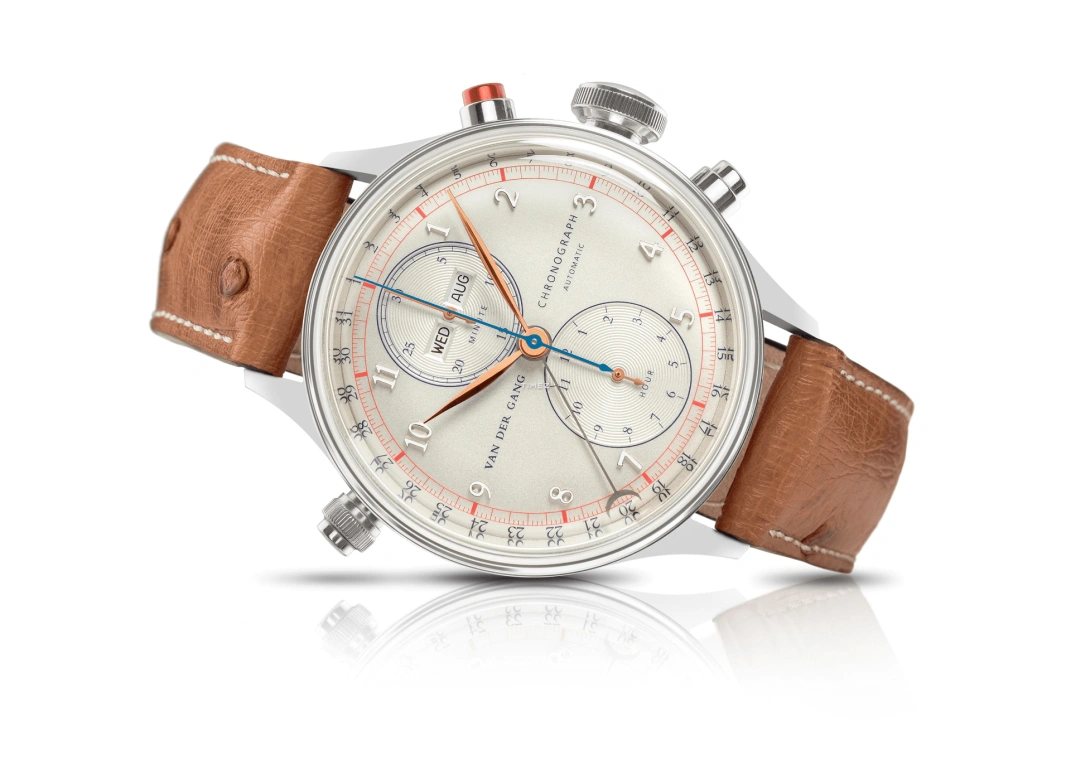 Van der Gang Watches,Original 41mm,41mm,Stainless Steel,White,Automatic,Chronograph,Month,Date,Day,42hours,Sapphire,Crystal Glass,20052BW,20052BW-TRg